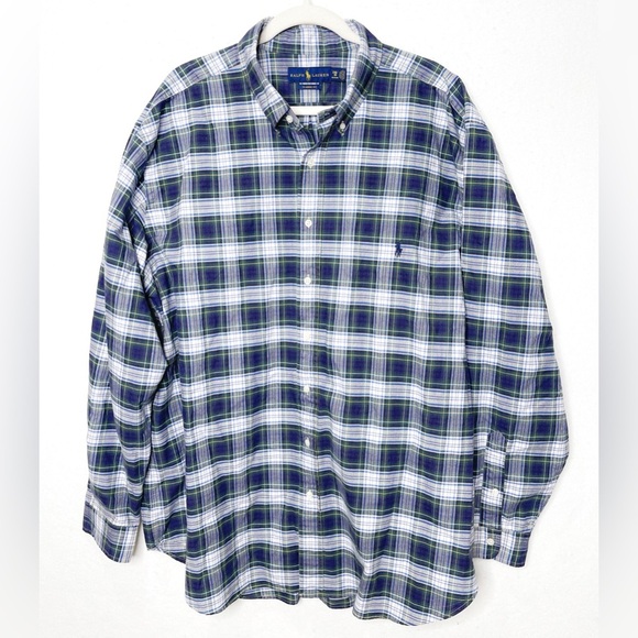 Polo Ralph Lauren Classic Fit Long Sleeve Button Front Shirt 2XB Navy Green - Picture 1 of 6